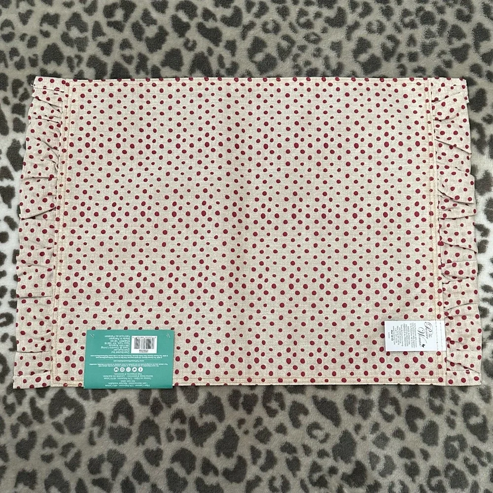 2018 The Pioneer Woman Reversible Placemat Set of 4 Blue Denim Polka Dot Ruffle